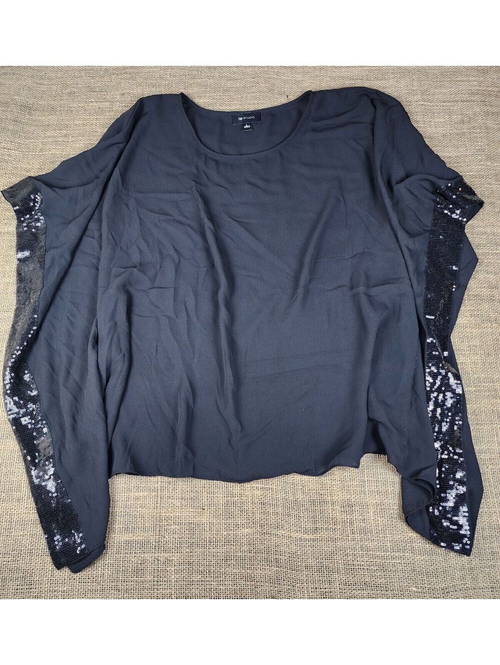 AB Studio Black Polyester Blouse with Sequin Sleeve Size Large